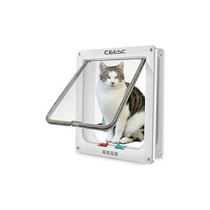 3 Size 4 Positions Cat Dog Locking Locking Lockable Pet Trap Flap (XL: 25 * 5.5 * 27.7cm, White)