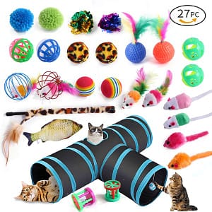 27pcs pet cat toys set foldable three tunnel feather funny cat stick sisal mouse bell ball kitten interactive toy accessories