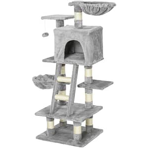 120cm Multi-Activity Cat Tree w/ House Baskets Ladder Scratch Post Grey - Pawhut