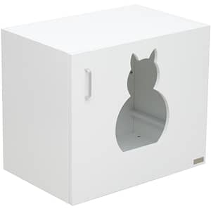 PawHut Wooden Cat Litter Box Toilet Home Cabinet Pet Self Cleaning Kitty House Stand Bathroom Furniture Hidden Washroom White 63Lx53.5Wx41H(cm)
