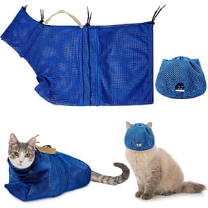 2 Pieces Cat Grooming Washer Mesh Bag Cat Muzzles Breathable Mesh Muzzles Adjustable Kitten Scratch-Resistant Cat Restra