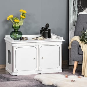 PawHut Wooden Cat Litter Box Washroom Toilet Home Cabinet Decorative Kitty House Nightstand End Table White | AOSOM UK