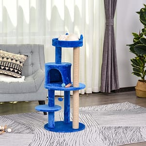PawHut Cats 3-Tier Sisal Rope Scratching Post w/ Dangle Toy Blue