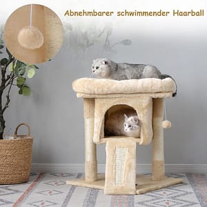 Cat Tree, Small Cat Condo with Padded Perch, Basket, Cat Activity Center with Large Scratching Board